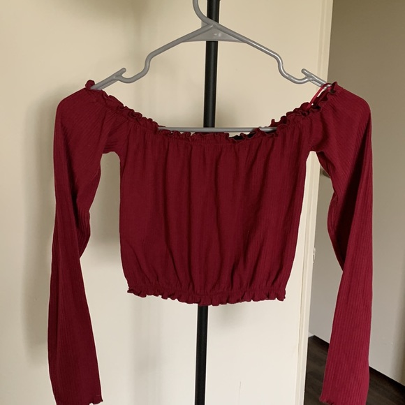Burgundy Off The Shoulder Crop Top - Picture 4 of 4